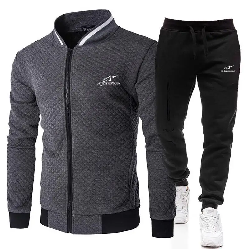 

2021 Fashion Sports Alpinestars Logo Brand Printed Zipper Shirt + Pants Suit Men's Thin Sportswear 2-piece Set