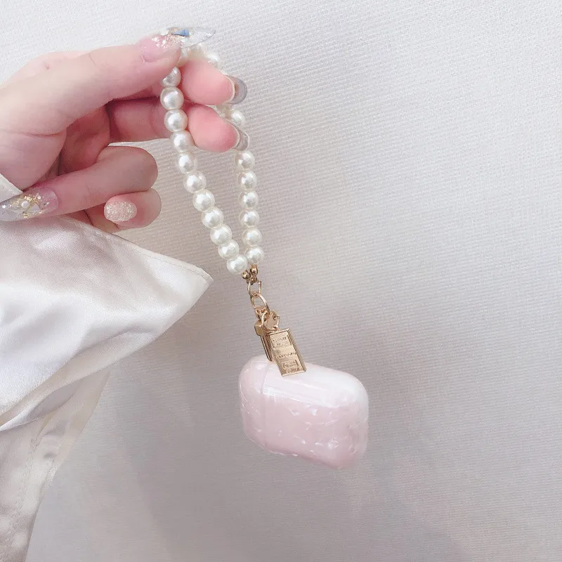 

3D Glossy shell coin pearl bracelet Keychain Headphone Earphone soft case for Apple airpods 1 2 Pro Wireless Headset cover gift
