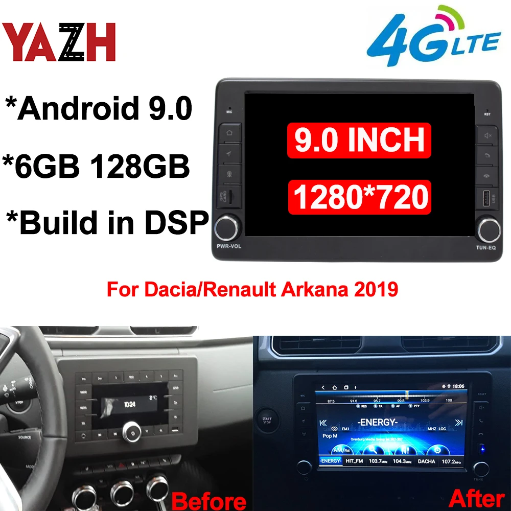 Автомобильный радиоприемник YAZH Android 9 0 6 ГБ 128 мультимедиа для Renault Arkana 2019 2020 GPS