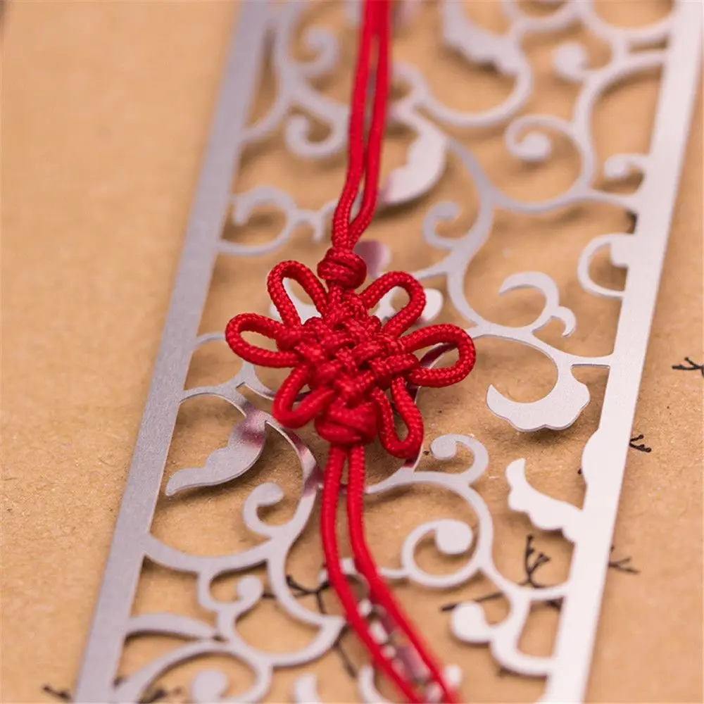

New Flower Hollow Bookmarks Vintage Metal Bookmark With Chinese Knot Multifunctional Stationery Creative Gift