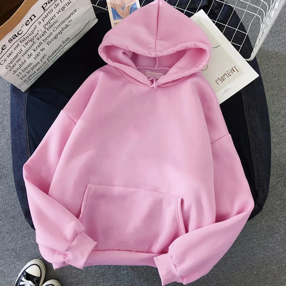 Women Hoodies Casual Print Solid Loose Drawstring Sweatshirt Long Sleeve Hooded 2021 Autumn Female Pullover Sweetshirts