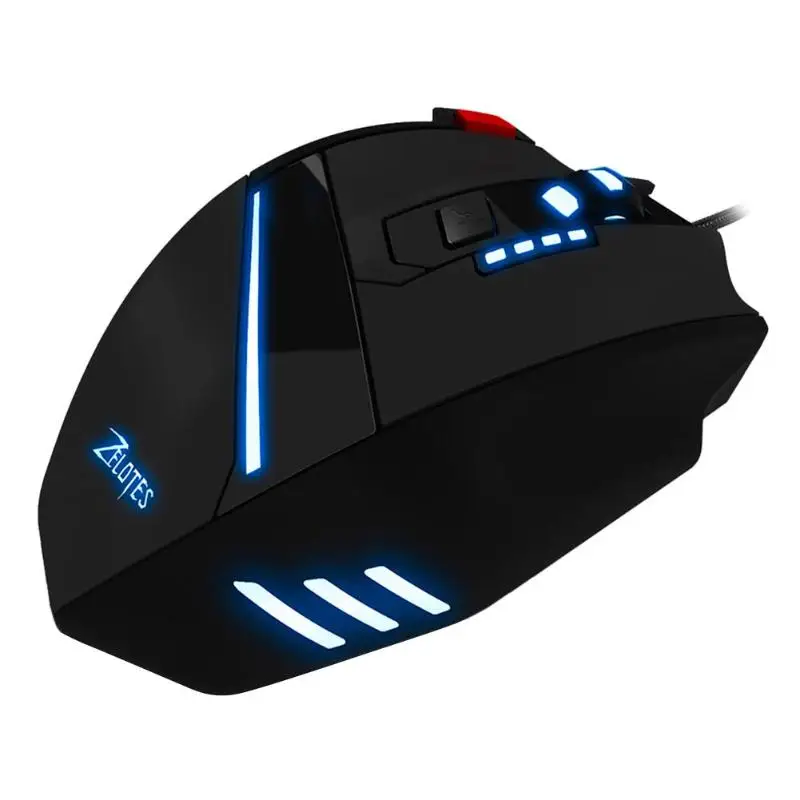 ZELOTES T-60 программируемая Проводная игровая мышь USB 7200 dpi 7 кнопок светодиодный оптическая компьютерная геймерская мышь для ноутбуков настольных ПК мыши