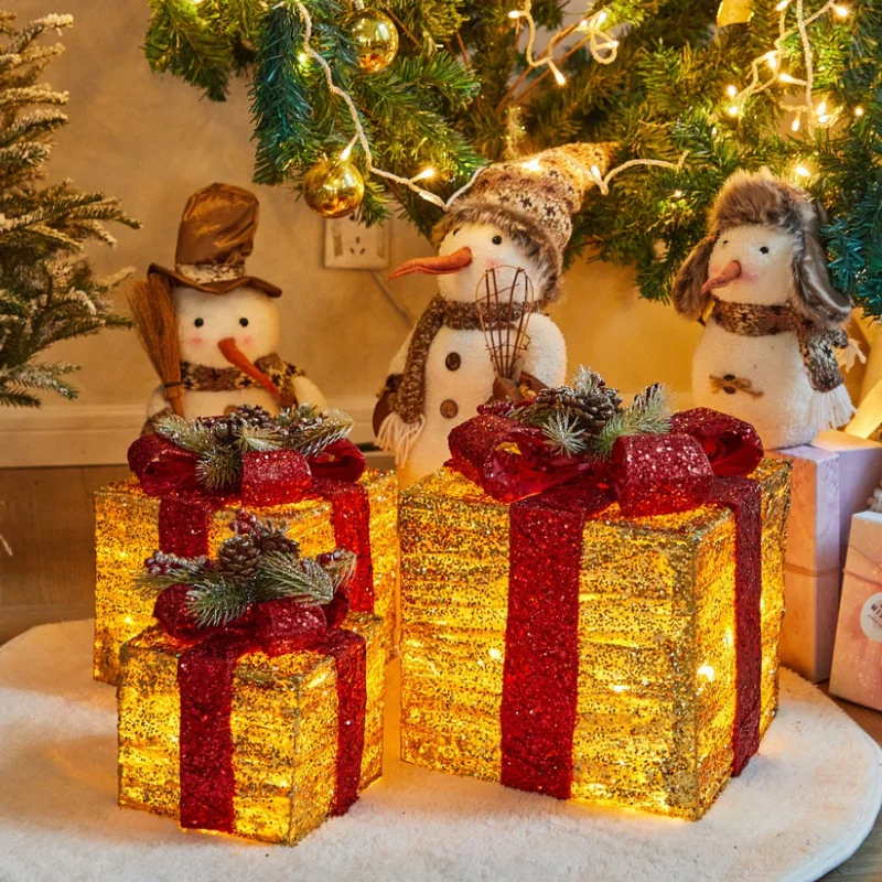 

LED Light Christmas Gift Box 3 Pcs sets Party Shop Home Decoration with 100 Lights 20 meter Red/Gold Iron Lighted Gift Boxes D27
