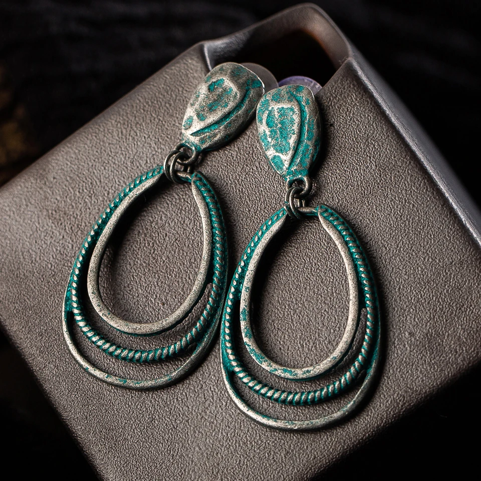 Антикварные винтажные модные серьги 2019 boho зеленые большие висячие для