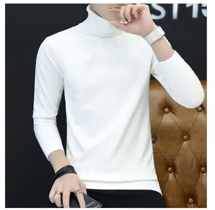 G01 White Осенне-зимний модный теплый мужской свитер с высоким воротом, мужские свитера, облегающий черный белый пуловер из эластичной ткани, мужской вязаный двойной свитер - Цвет: G01 White