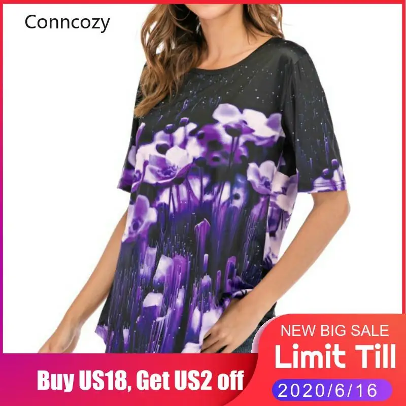 Винтажные черные фиолетовые футболки с цветочным принтом повседневные летние
