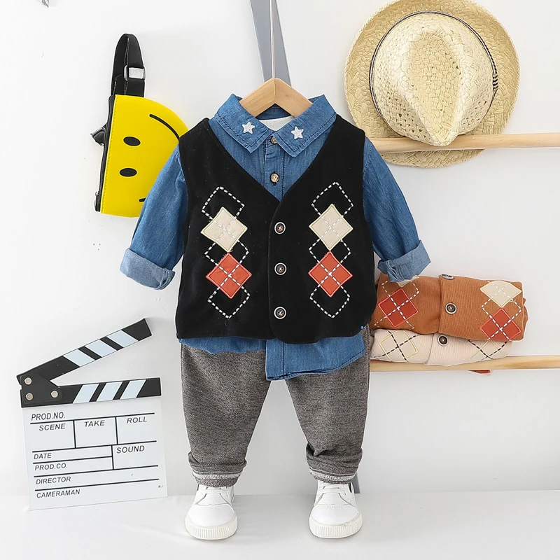 HYLKIDHUOSE 2020 Spring Toddler Infant Clothes Vest Shirt Pants Gentleman Style Baby Boys Clothing Sets Children |