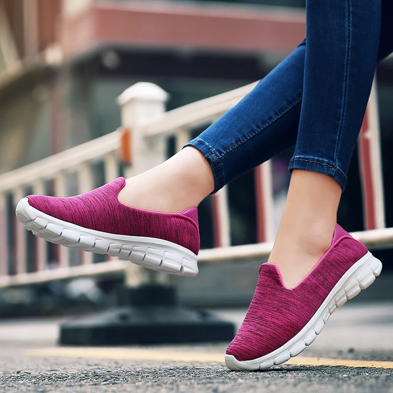 

BRKWLYZ New Sneakers Women Flat Shoes Spring Mesh Breathable Running Walking Sports Shoes Female Slip on Vulcanized Shoes Woman
