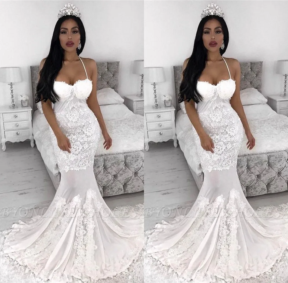 Женское свадебное платье с юбкой годе белое цвета слоновой кости кружевной