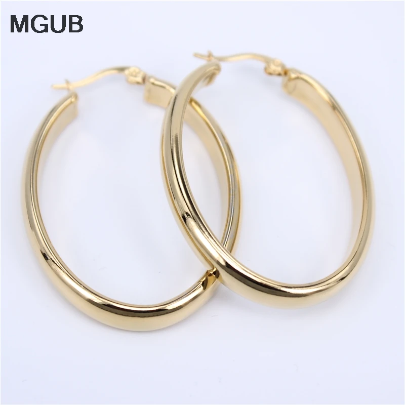 Gold Color Earrings Top Quality smooth oval Stainless Steel Hoop Earrings Big Circle Fashion Jewelry for Women  LH702