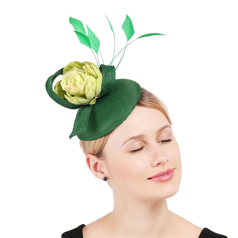 Новинка Классическая зеленая шляпа для волос ручной работы красивый цветочный