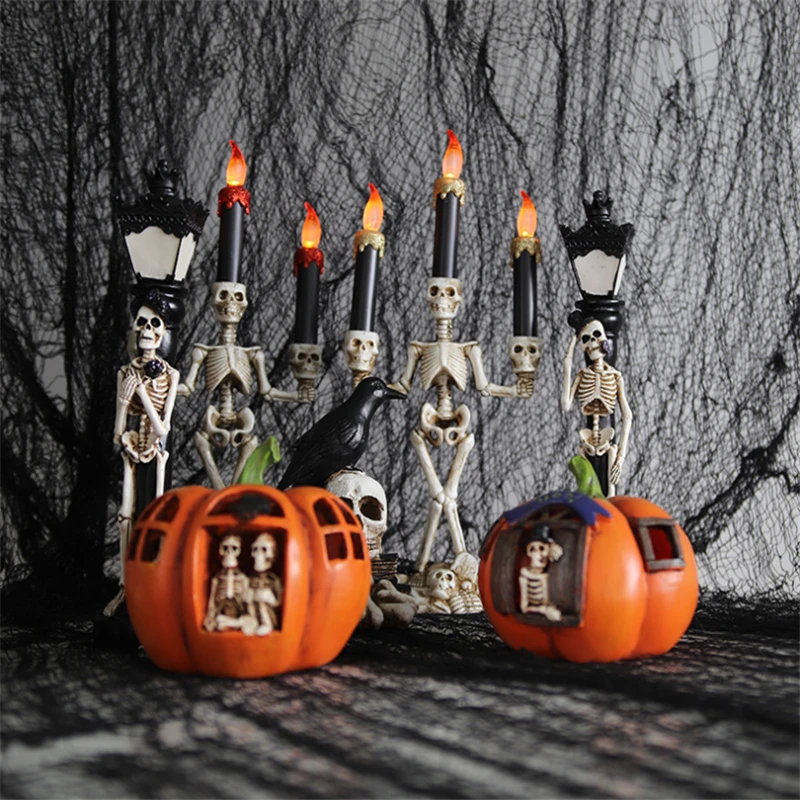 

Halloween Decoration LED Skull Skeleton Candle Street Pumpkin Crow Lights Horror Skull Haunted Home Party Decorative Ornaments