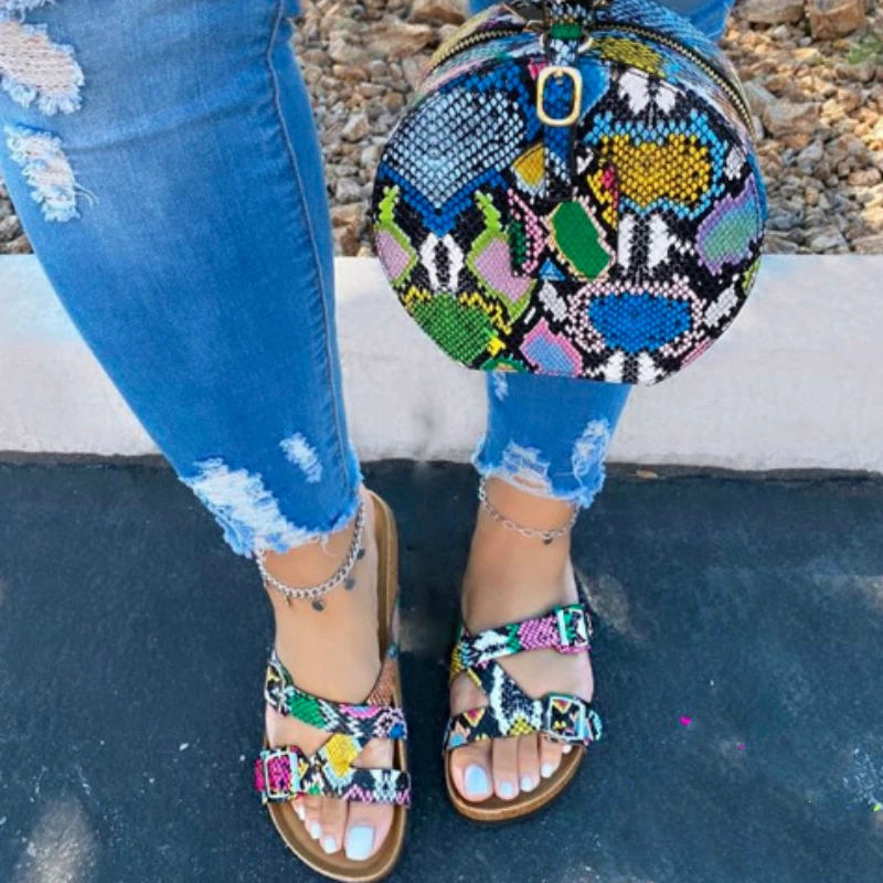 

Summer Women Slippers Flat Heel Ring Toe Animal Prints Buckle Flop Flips Casual Fashion Female Ladies Shoes Zapatos De Mujer