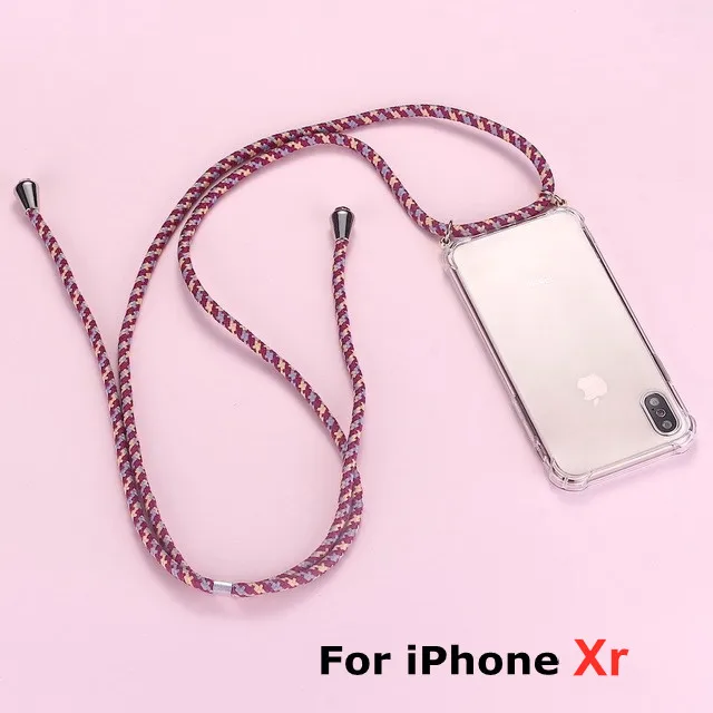 Ремень шнур цепи чехол для телефона для iPhone XS X 11 лента Цепочки и ожерелья шнурки Мобильный обложка чехол для того, чтобы повесить для iPhone Xs X S крышка - Цвет: Xr (Red-Brown)