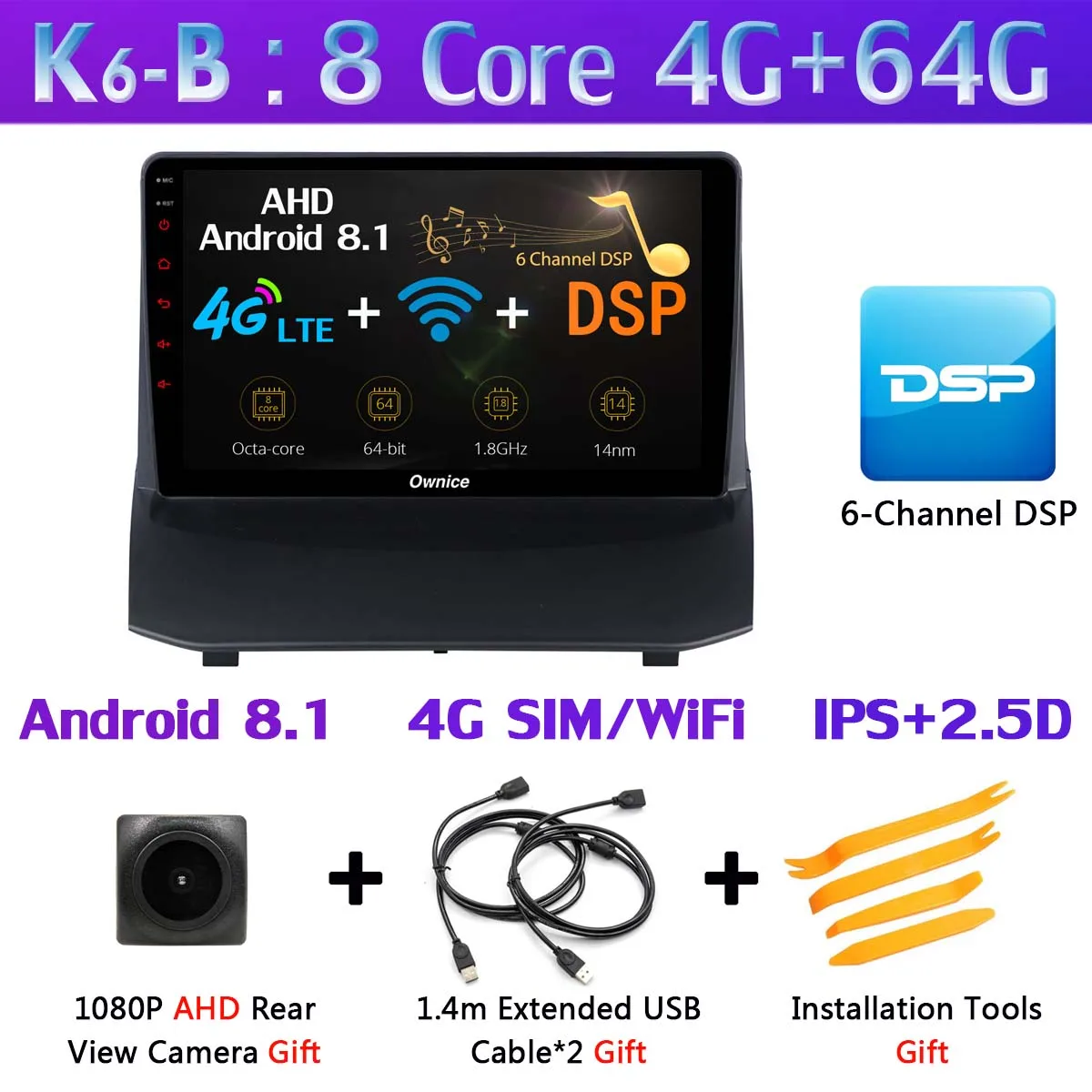K6-B 360°4×DVR камера 4G LTE WiFi 8 ядерный Android 9,0 4G+ 64G SPDIF DSP CarPlay Автомобильный плеер для Ford Fiesta 2009- gps радио - Цвет: K6-B