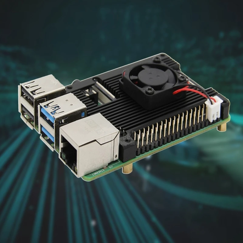 

Aluminum Alloy Heatsink Embedded Armor Radiator Shell with Fan for Raspberry Pi 4B