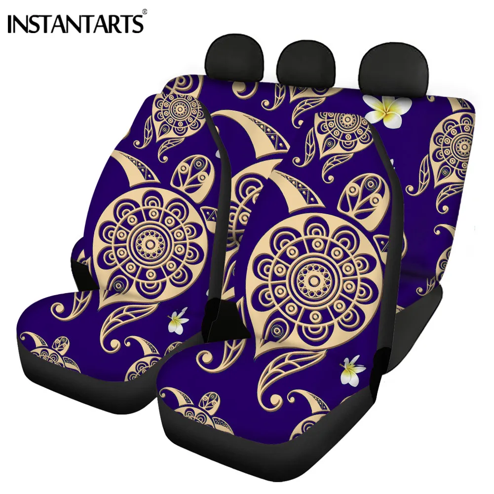 

INSTANTARTS Polynesian Tribal Hawaii черепаха передние и задние чехлы для сидений эластичный Модный Полный комплект чехлов для автомобильных сидений Декор ...