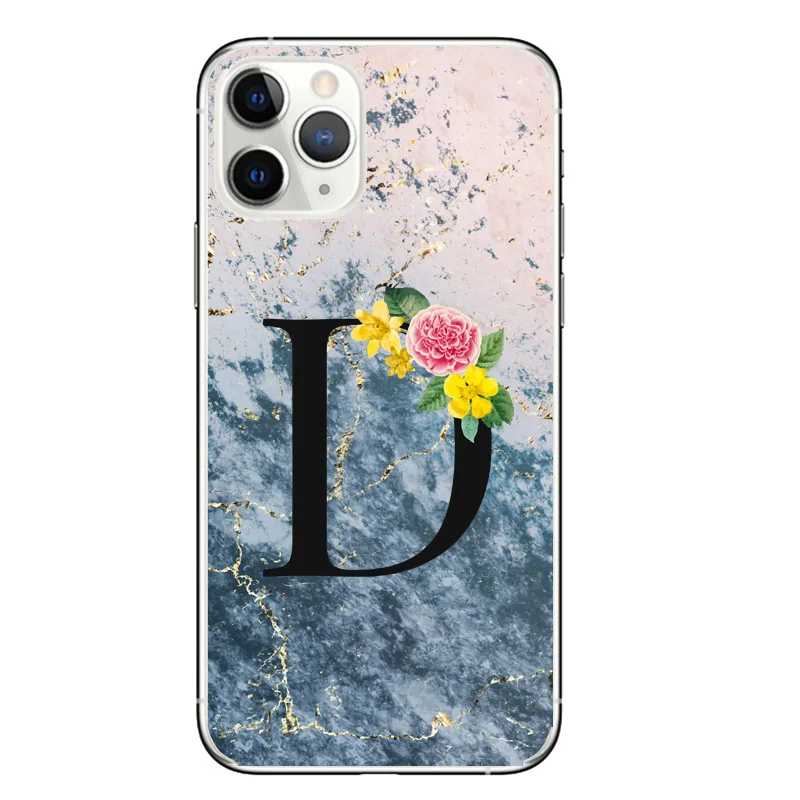 

Cover Custom name Letter A B C Flowers marble Design phone Case for iphone X XS SE 2020 11 Pro MAX 12 soft TPU
