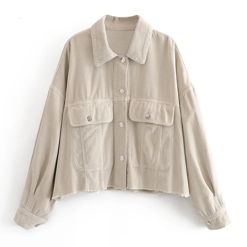RR Turn Down Collar Jackets Women Fashion Solid Corduroy Loose Coats Elegant Pockets Female Ladies JV |