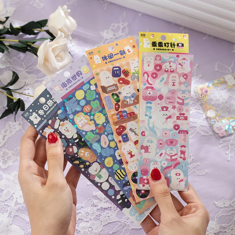 

Korean Cartoon Cute Animal Sticker DIY Scraobooking Handmade With Love Idol Card Stationery Decoration Stickers Valentine's Day
