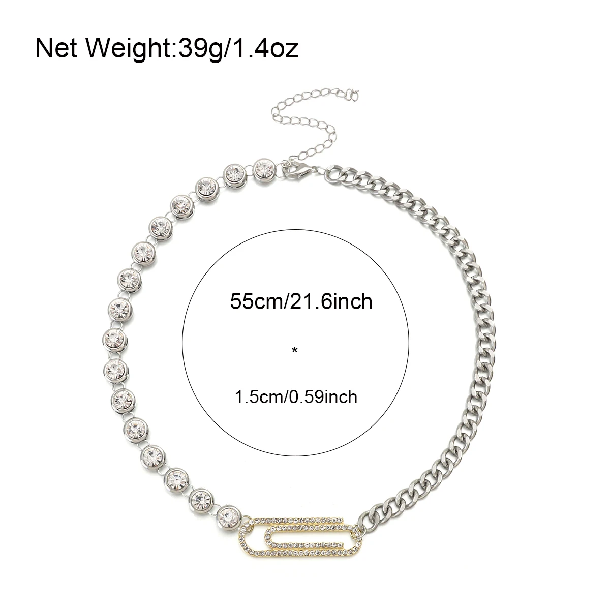 

Flashbuy Unique Design Rhinestone Paper Clip Pendant Necklace Women Safety Fashion Pin Thick Rhinestone Chain Necklace Jewelry