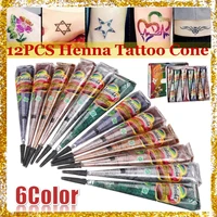 1 dozen henna tattoo paste cream colored cones indian mehndi 6 color waterproof red blue henna tattoo paste for body art paint