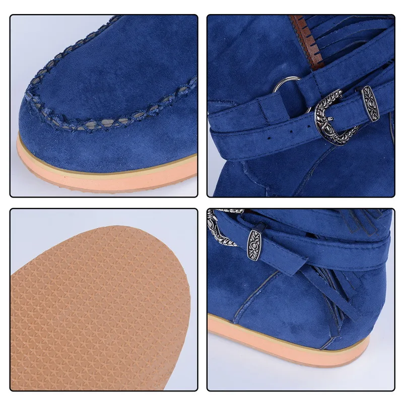 Новинка 2020 года Женские ботильоны с кисточками и круглым носком Ботинки пряжкой