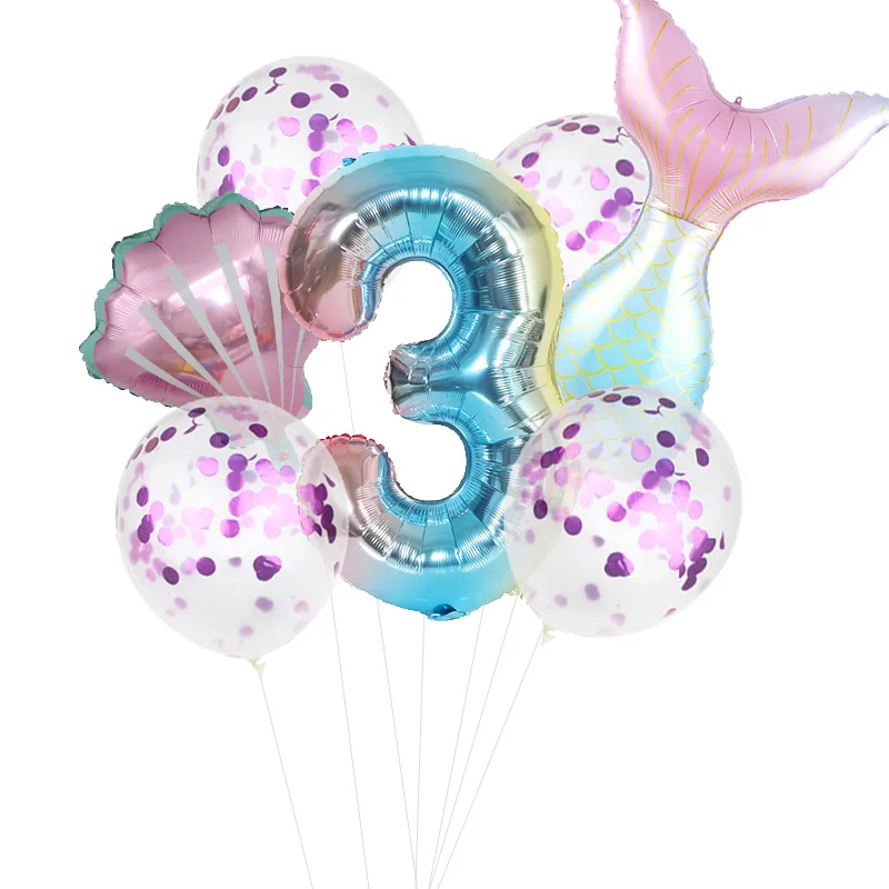 

1pc Mermaid Party Balloons 32inch Number Foil Balloon Kids Birthday Party Decorations Baby Shower Decor Helium Globos
