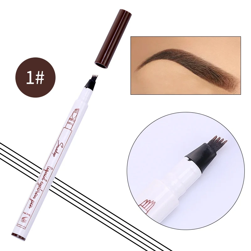 Dark brown Карандаш для бровей с четырьмя когтями, ручка для татуажа для бровей, водостойкая ручка для бровей, легко окрашивающая микро-вилка, жидкая подводка для бровей, карандаш - Цвет: Dark brown