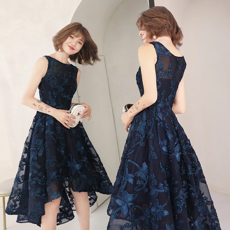 Женское вечернее платье с круглым вырезом кружевное короткое для выпускного