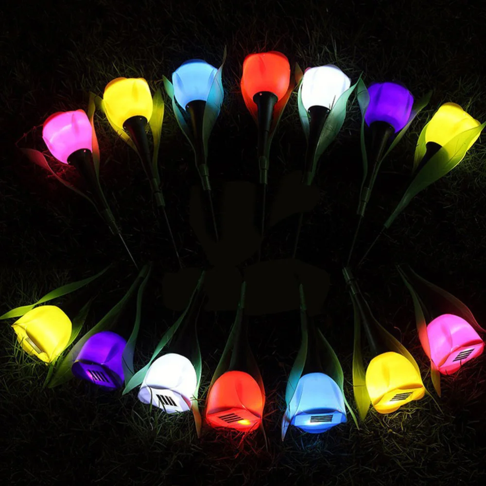 

3PCS Per Set Mixed Color Outdoor Solar Tulip Flower Shape LED Light Decoration Use Light