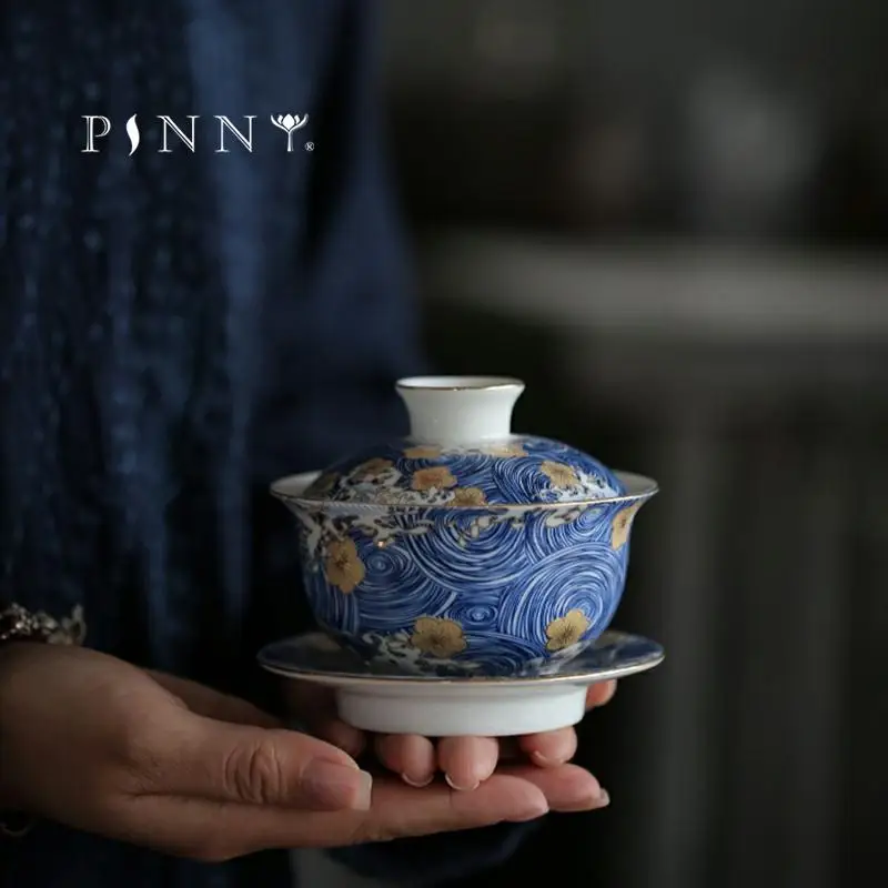 

PINNY "STARRY NIGHT"Color Enamel Gaiwan Handpainted Ceramic Tea Tureen Kung Fu Tea Set Chinaware Chinese Tea Service