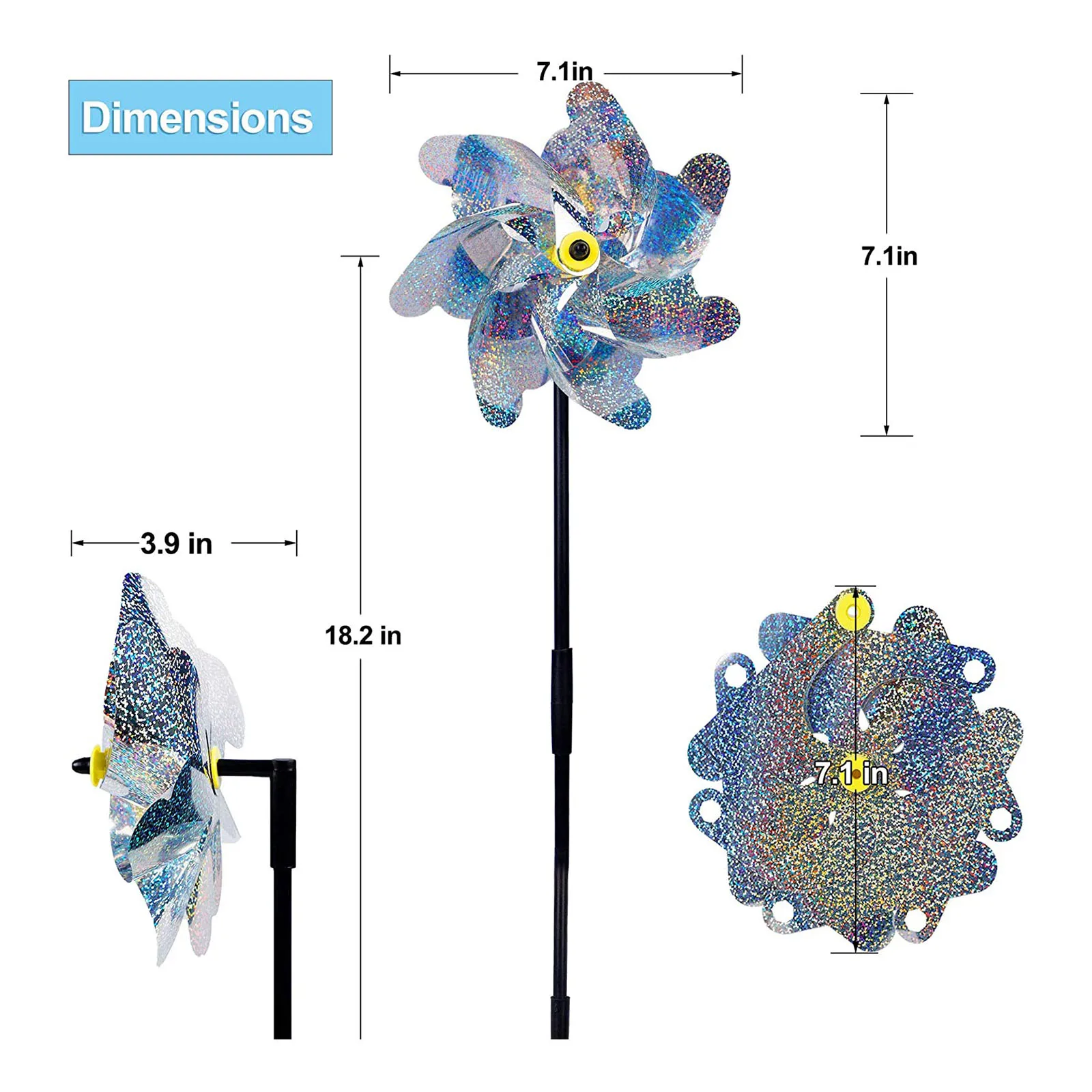 

10pcs Bird Repeller Pinwheels Reflective Sparkly Bird Deterrent Windmill Protect Garden Plant Flower Garden Lawn Decoration