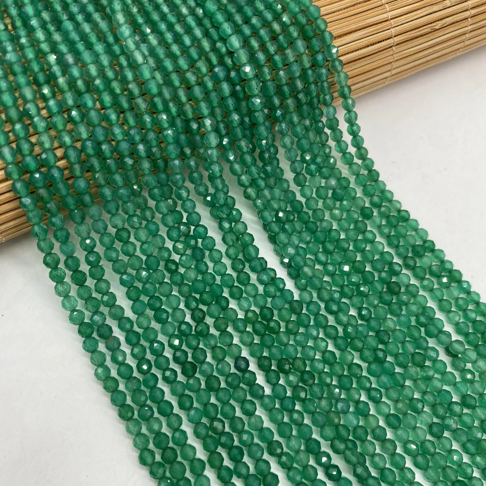 

3mm Green Agate Charm New AAA Natural Semi-precious Stone Faceted Loose Beads for Jewelry Making DIY Necklace Bracelet 36cm 3mm