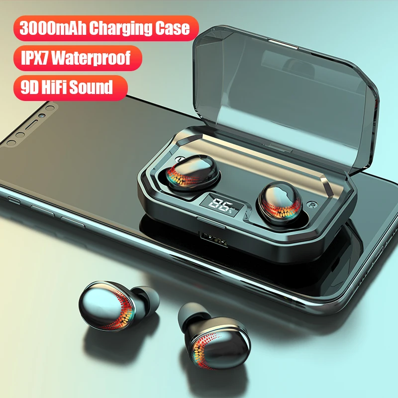 Беспроводные наушники TWS Bluetooth 5 0 светодиодный дисплей водонепроницаемые 3000 мАч