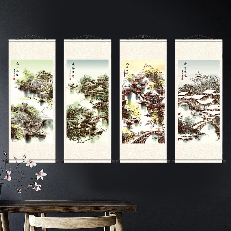 

(На заказ) весна, лето, осень и зима, аквачернила, каллиграфия и живопись, шелковая декоративная живопись Свитка