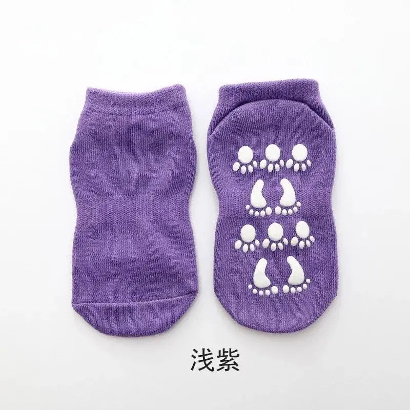 purple Теплые хлопковые носки для малышей; сезон осень-зима; Детские Носки ярких цветов; носки-тапочки для мальчиков и девочек; нескользящие носки с резиновой подошвой - Цвет: purple