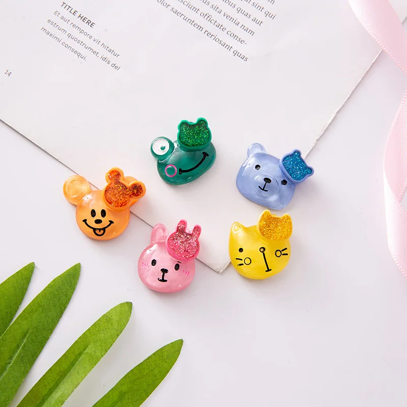 

20Pcs Mini Cartoon Animals Head Flatback Resin Cabochon Kawaii Glitter Craft for Hair Bows Centers DIY Scrapbooking Decoration