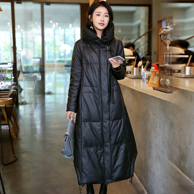

Genuine Leather Jacket Women Sheeepskin Duck Down Coat Korean Long Winter Coat Women Female Real Leather Jackets W8003 YY1701