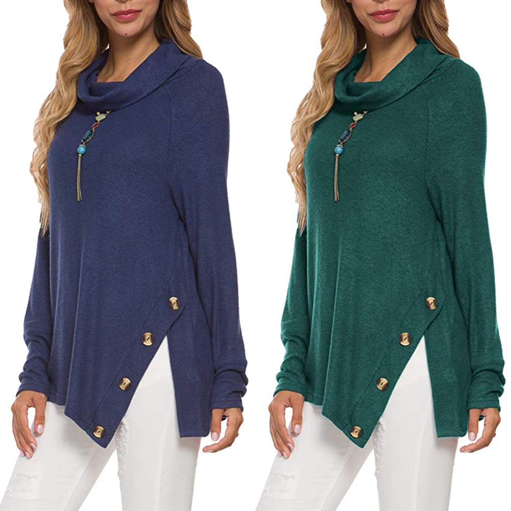 Стильные женские топы свободного кроя с длинным рукавом и воротником хомутом