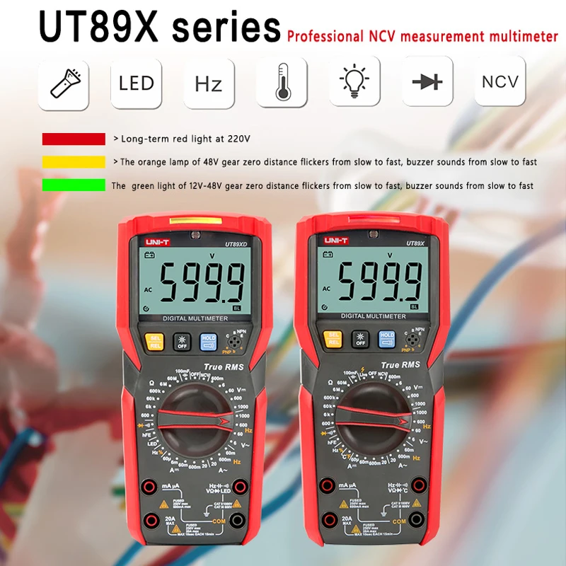 UNI-T UT89XD Цифровой мультиметр истинный среднеквадратичный Тестер Вольтметр переменного тока постоянного тока Амперметр 1000 В 20A Емкость Сопротивление частоты светодиодный измеритель
