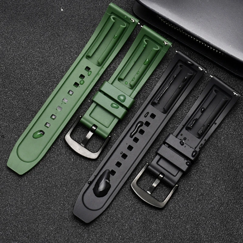 Quality Fluoro Rubber Watch Strap 18mm 19mm 20mm 21mm 22mm 24mm Sport Watchband Black Green Wristband With Quick Release Band