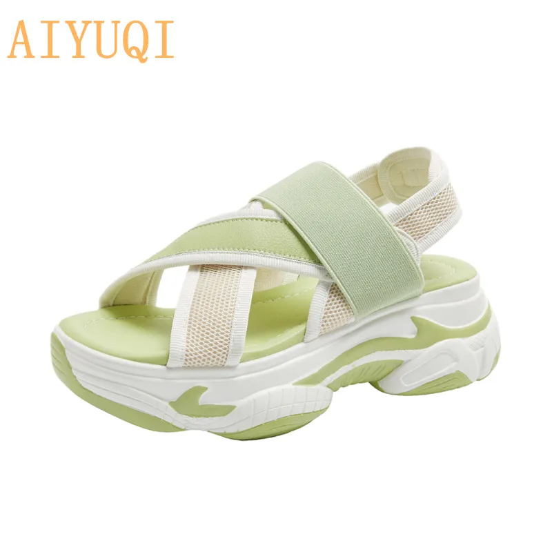 AIYUQI женские сандалии на платформе из натуральной кожи пляжные ярких цветов для