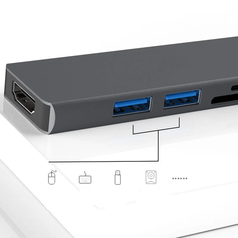 Thunderbolt 3 Hub Usbc Dock USB Type C To HDMI USB3.0 Cable TF SD Card 5IN1 Adapter Splitter for Macbook Pro 2017 Dell XPS 13 | Компьютеры
