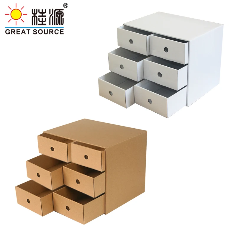 6 Drawers Storage Composable Cabinet Office Corrugate Foldable Home Storage Kraft Paper Environment Friendly（2PCS)）