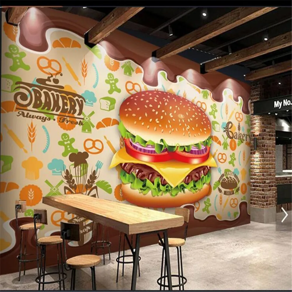 Пользовательские большие обои milofi Настенная картина комната заказа гамбургер