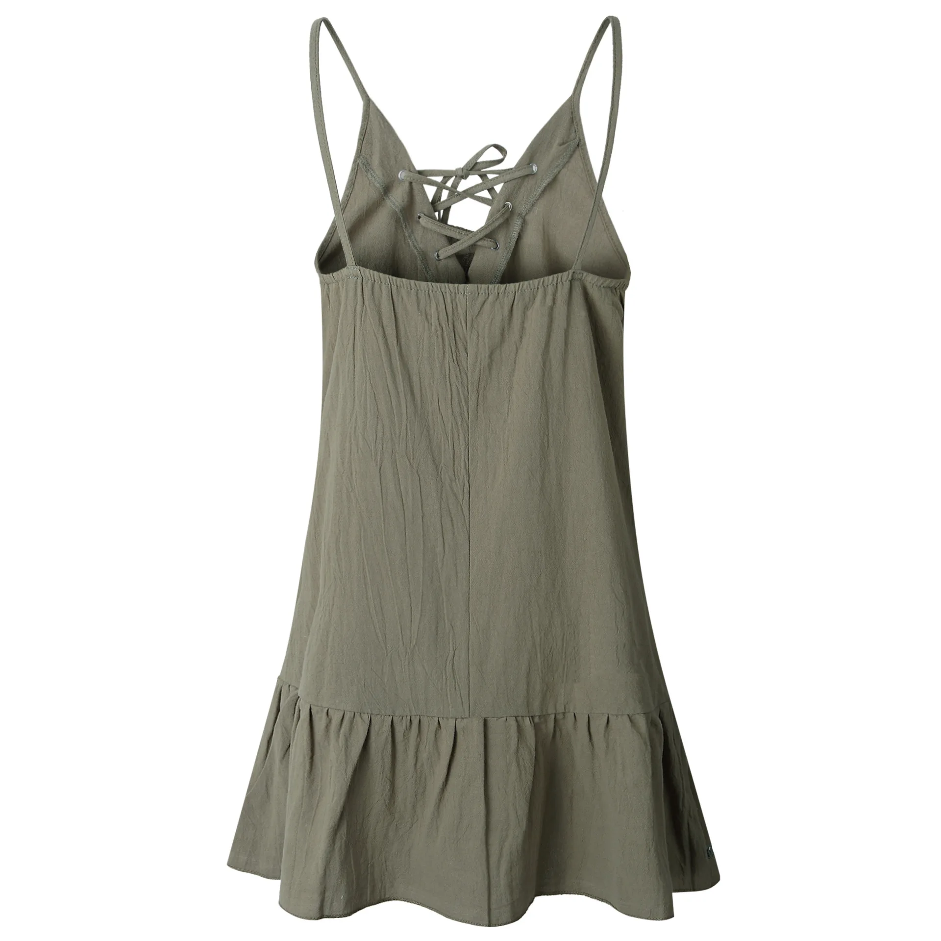

Women Sexy Bandage Sundress Ruffles Sleeveless Spaghetti Strap Mini Dress Casual V Neck Lace Up Summer Dressess Backless Dress