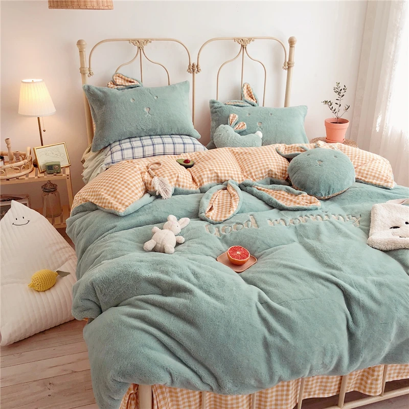 Милый набор постельных принадлежностей для девочек с заячьими ушками и вышивкой