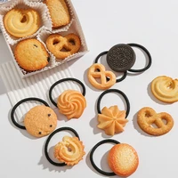 simulation cookie food scrunchies cookies hair ring elastic rubber bands hair rope for baby girls cute funny hair accessories