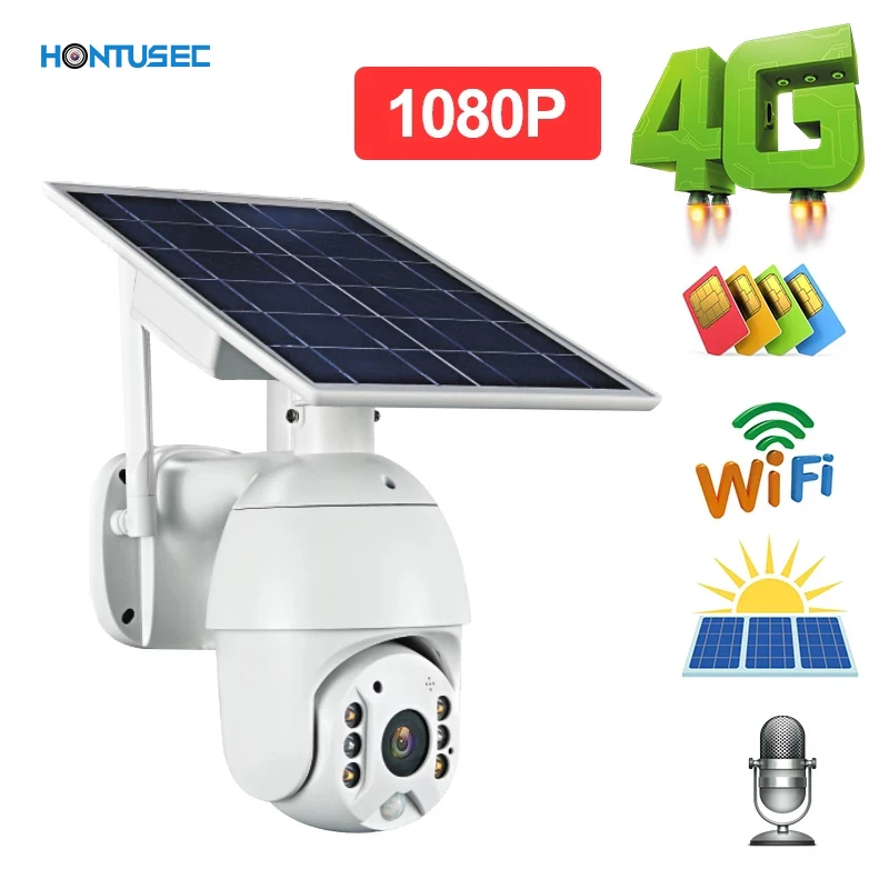 

HONTUSEC 1080p HD IP Camera 4G Solar PTZ Camera Night Vision Two Way Audio Solar Panel Outdoor Monitoring Solar Power IP Camera
